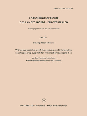 cover image of Wärmeaustausch bei durch Anwendung von Sintermetallen verschiedenartig ausgeführten Wärmeübertragungsflächen